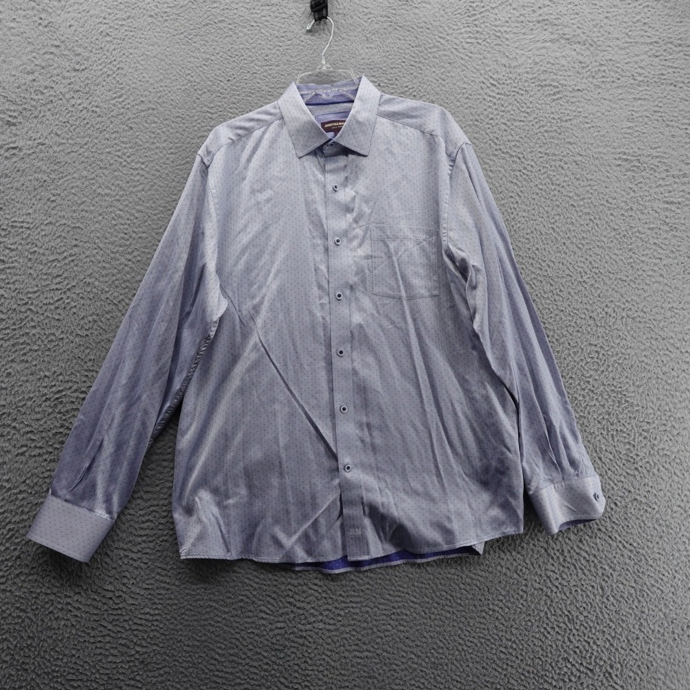 Johnston and Murphy Button Down Shirt XL Blue Check Long Sleeve Cotton Mens